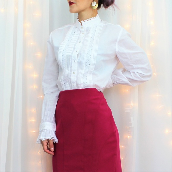 Harve Benard Tops - Harve Benard White Button Down Lace Trim Blouse